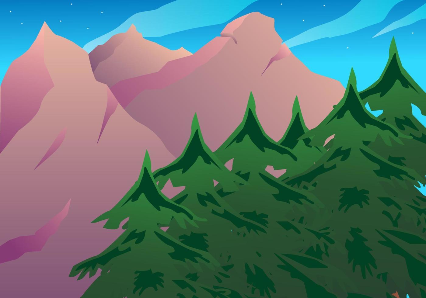 vista de árboles y montañas rocosas paisaje ilustración vector