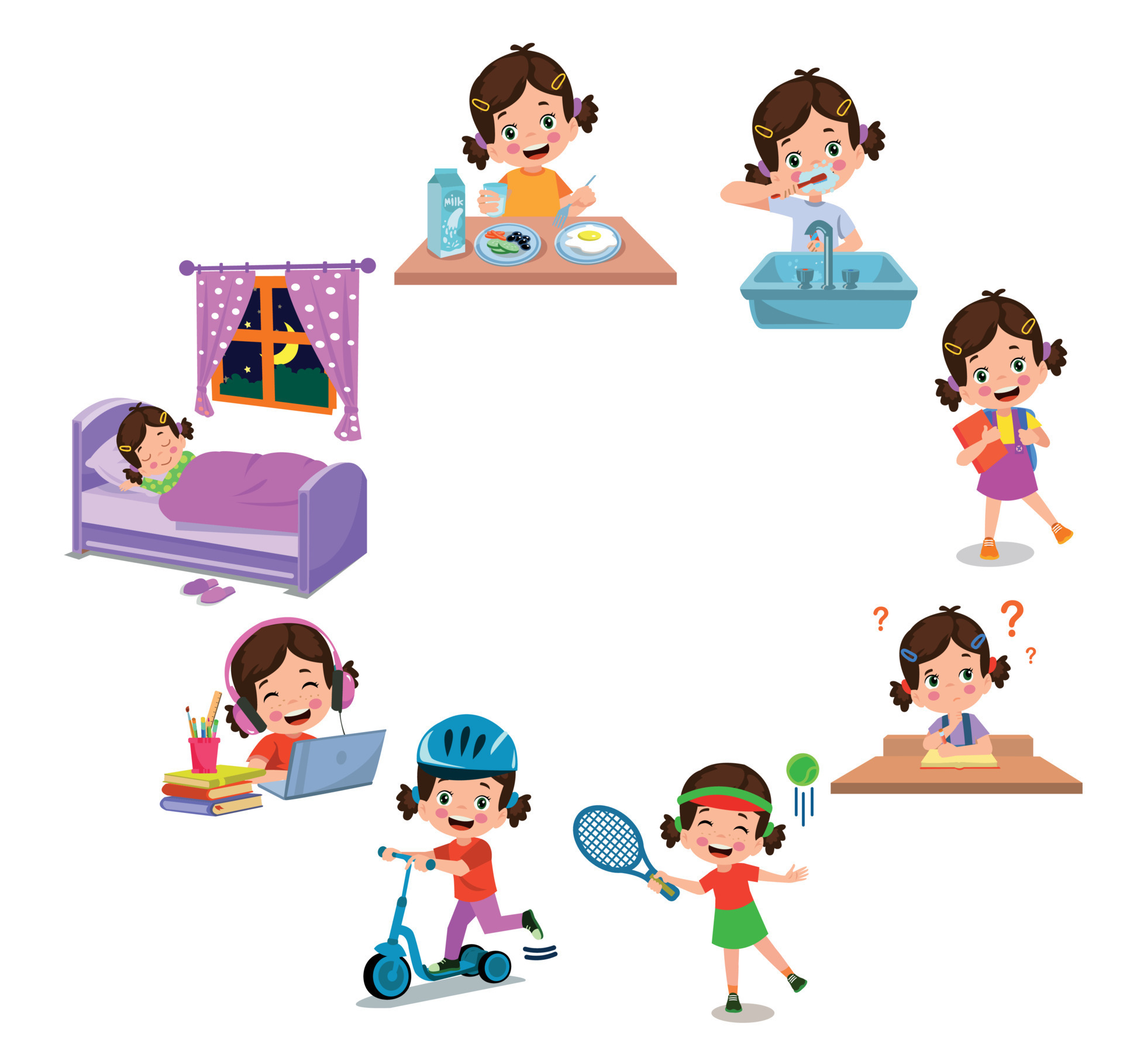 Cartoon Kid Daily Routine Activities Set 15276777 Vector Art At Vecteezy