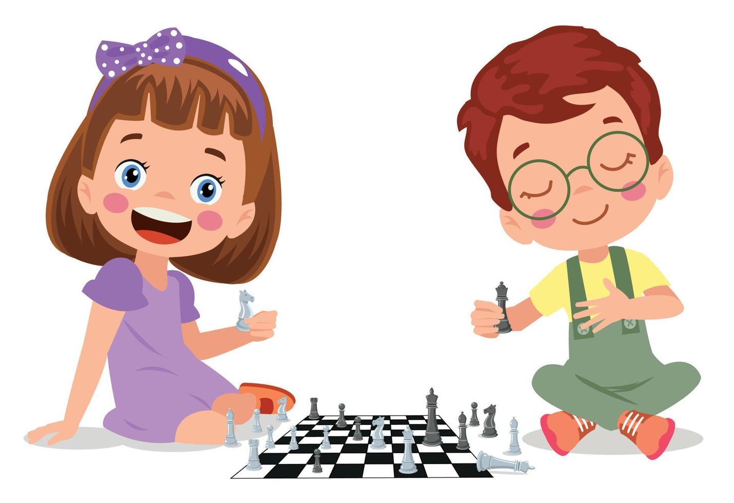 Cartoon Character Playing Chess Game vector