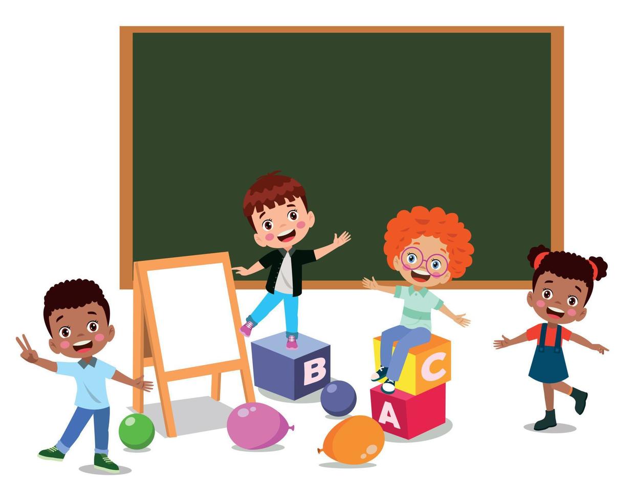 back to school school classroom and cute happy students vector