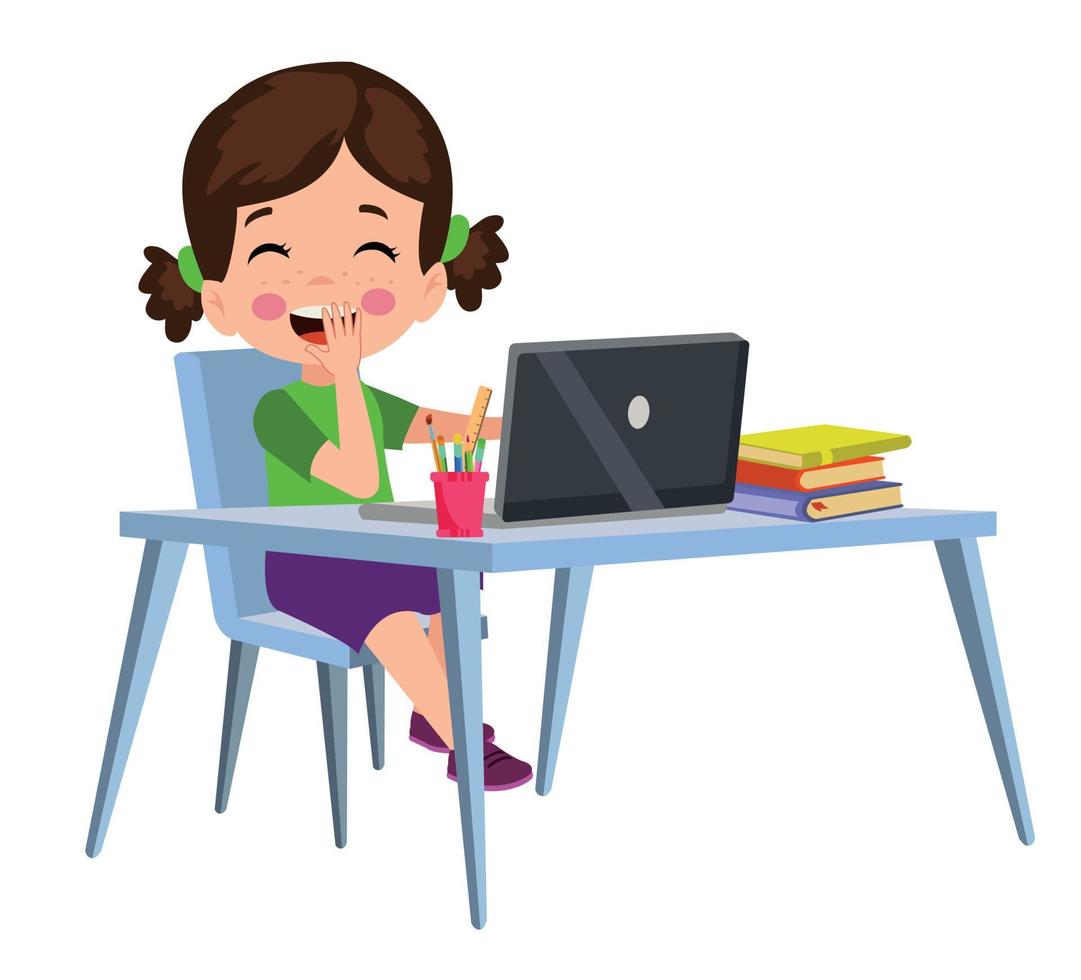 Vector Illustration Of Kids With Computer