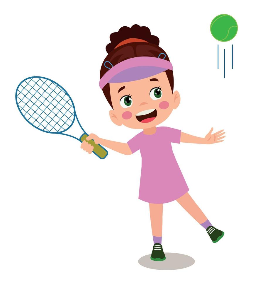 feliz linda chica chico jugar tren tenis vector