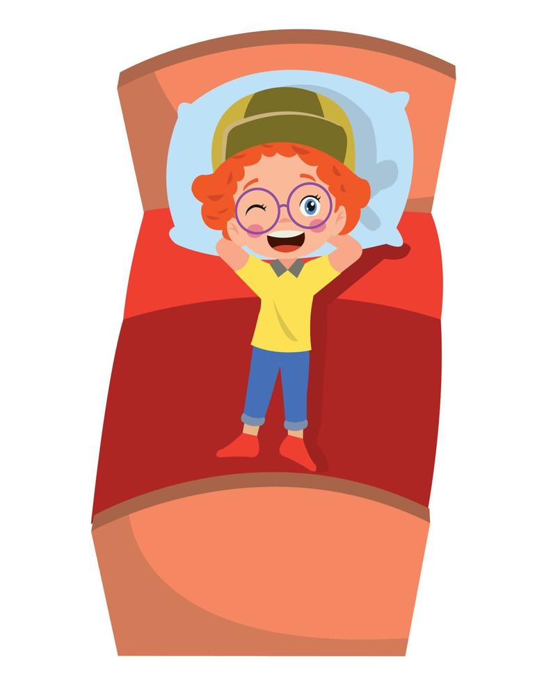 cute boy daydreaming lying on his bed vector