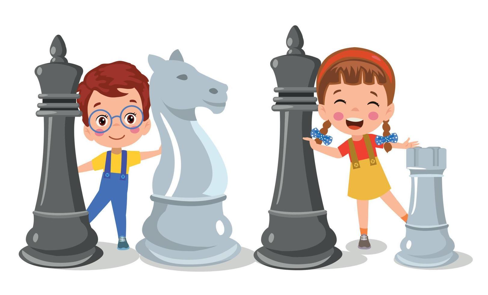 Cartoon Character Playing Chess Game vector