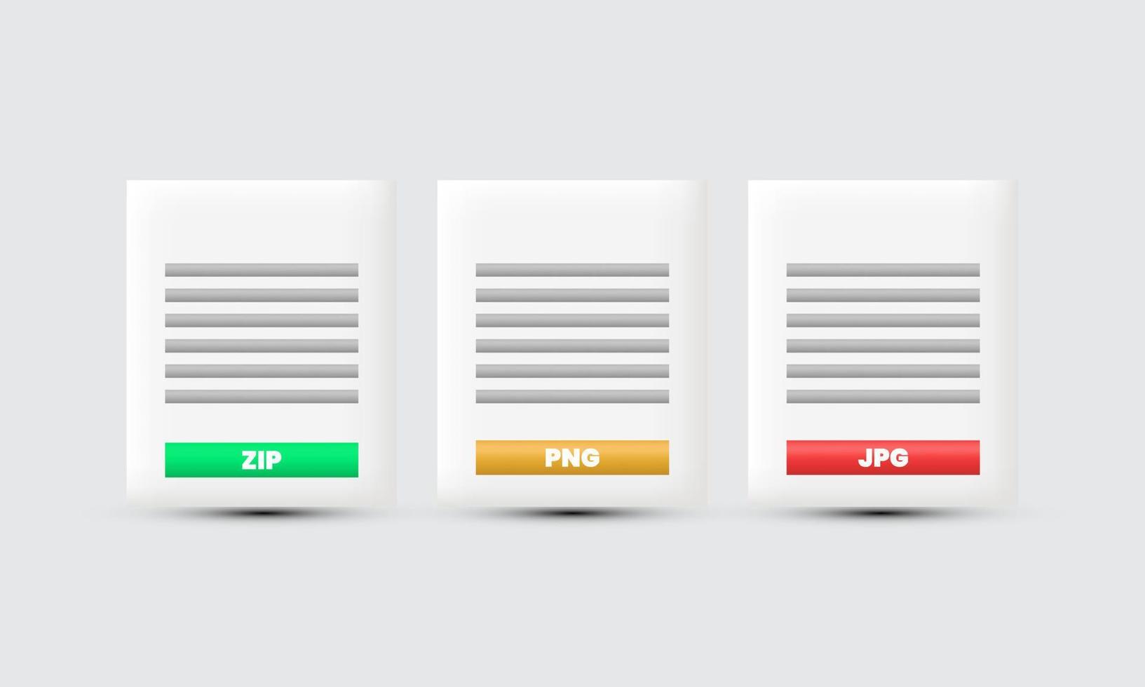 icono de ilustración conjunto de documentos realistas en 3d jpg png zip aislado en el fondo vector