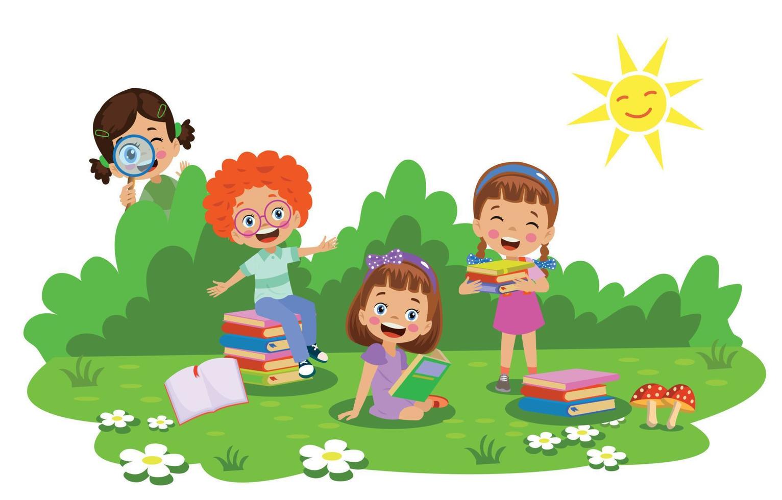 Children working and reading book in the park vector