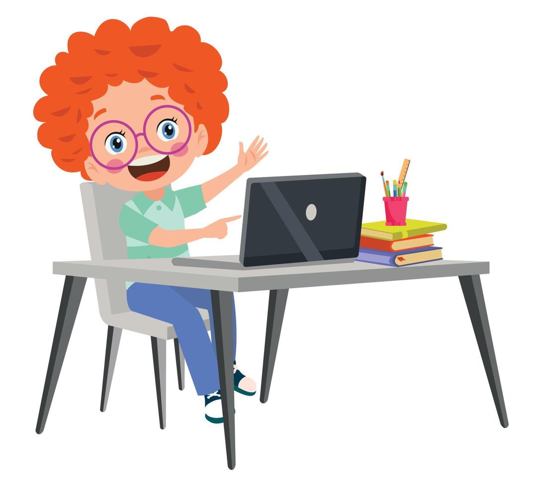 Vector Illustration Of Kids With Computer