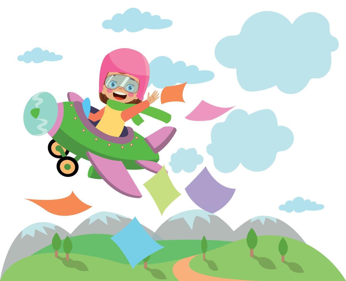 Happy Kid Flying In Airplane vector