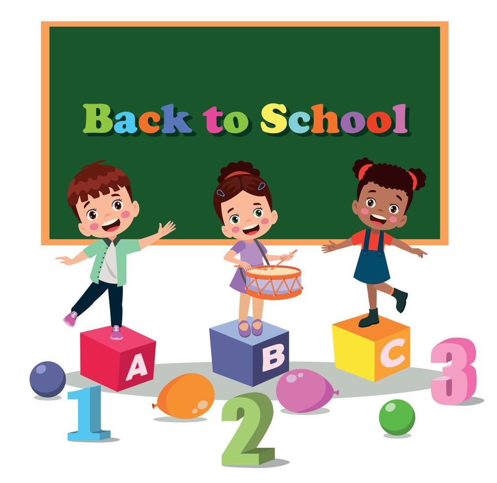 back to school school classroom and cute happy students vector