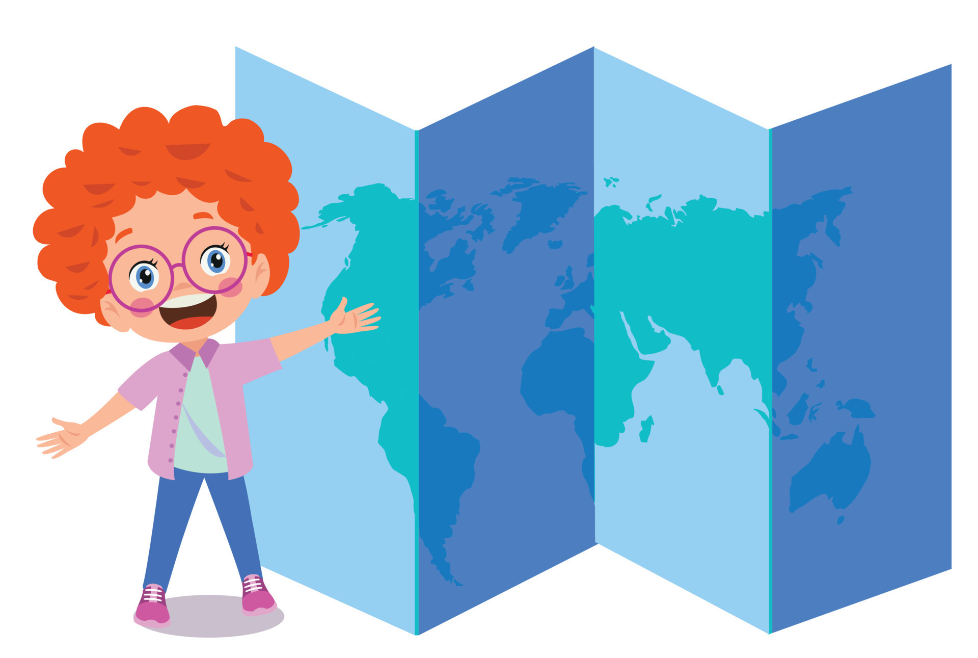 Stickman Kids Big Book Map Illustration - Stickman Kids Big Book Map Illustration Vector