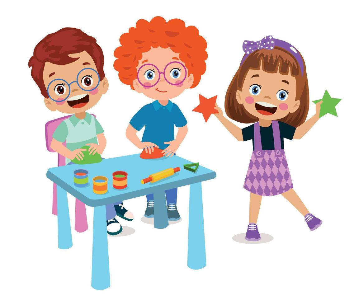 little kids and friend play with toy clay plasticine vector