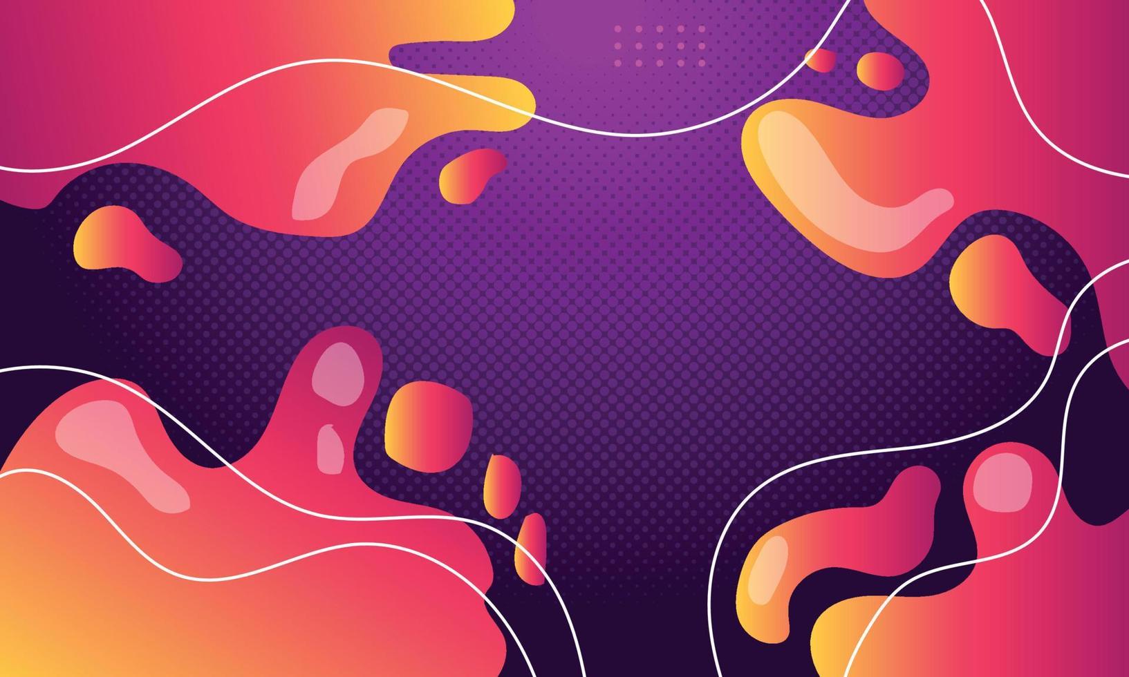 Abstract Yellow, pink and purple liquid wavy shapes futuristic banner. Glowing retro waves vector background