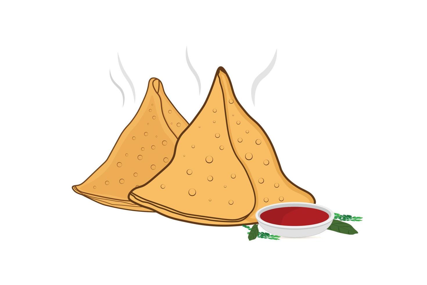 Samosa with tomato sauce vector illustration.