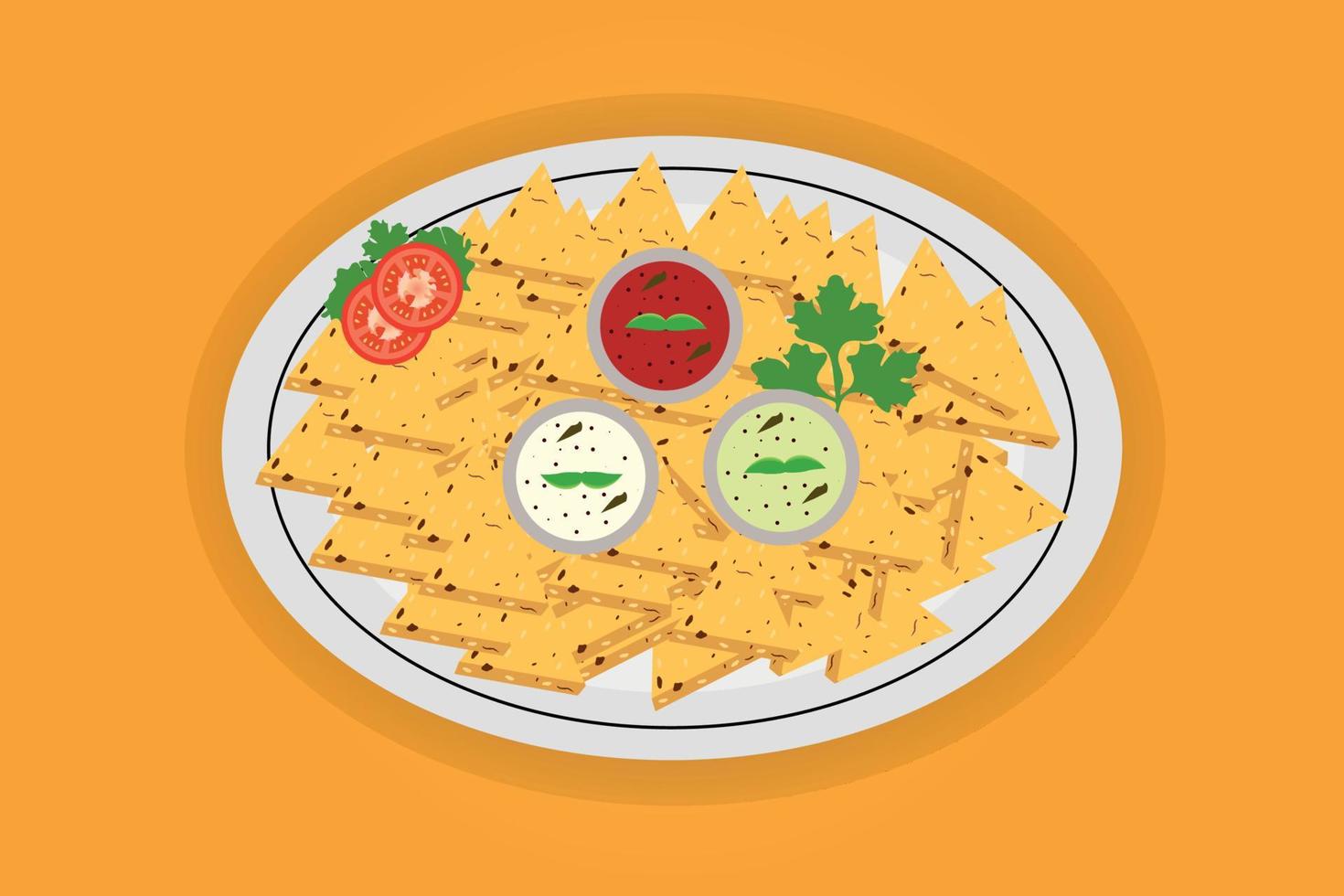 Nachos potato chips crispy with tomato vector illustration