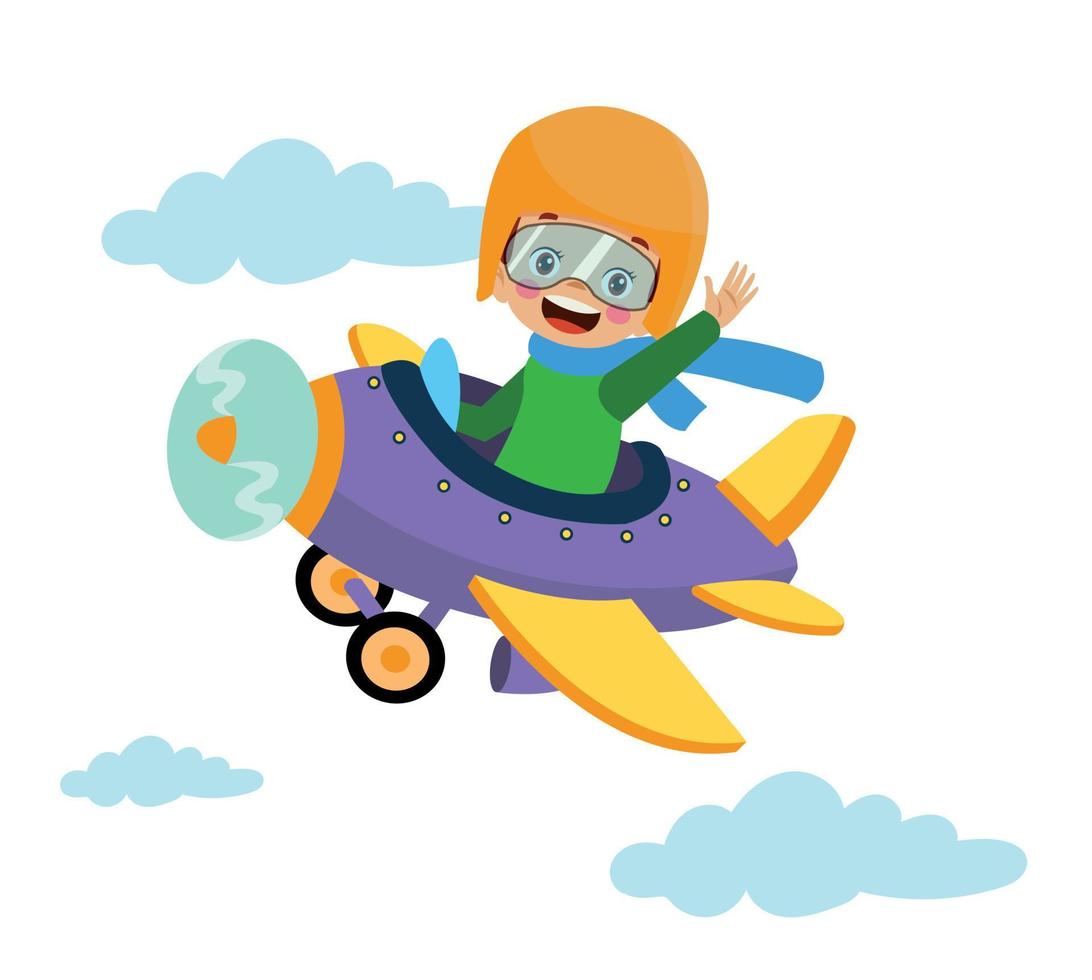 Happy Kid Flying In Airplane vector