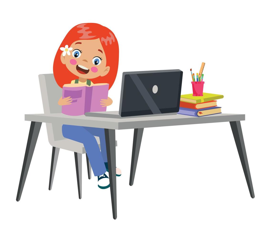 Vector Illustration Of Kids With Computer