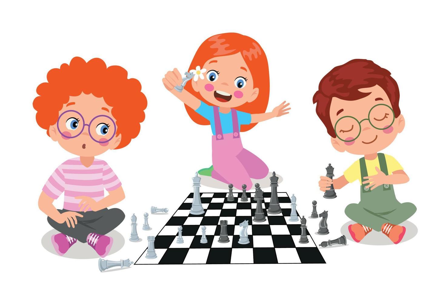 Cartoon Character Playing Chess Game vector