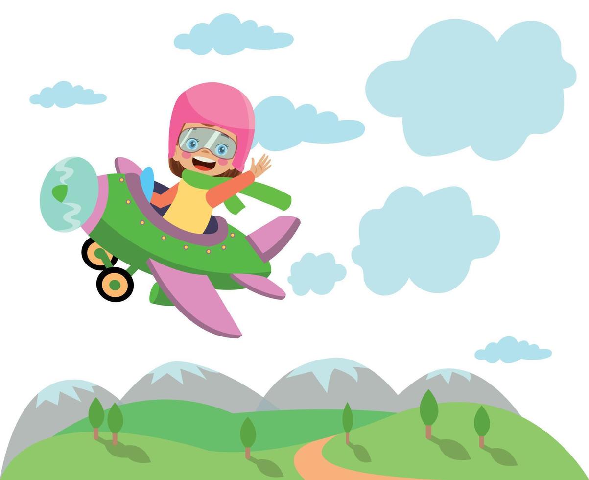 Happy Kid Flying In Airplane vector