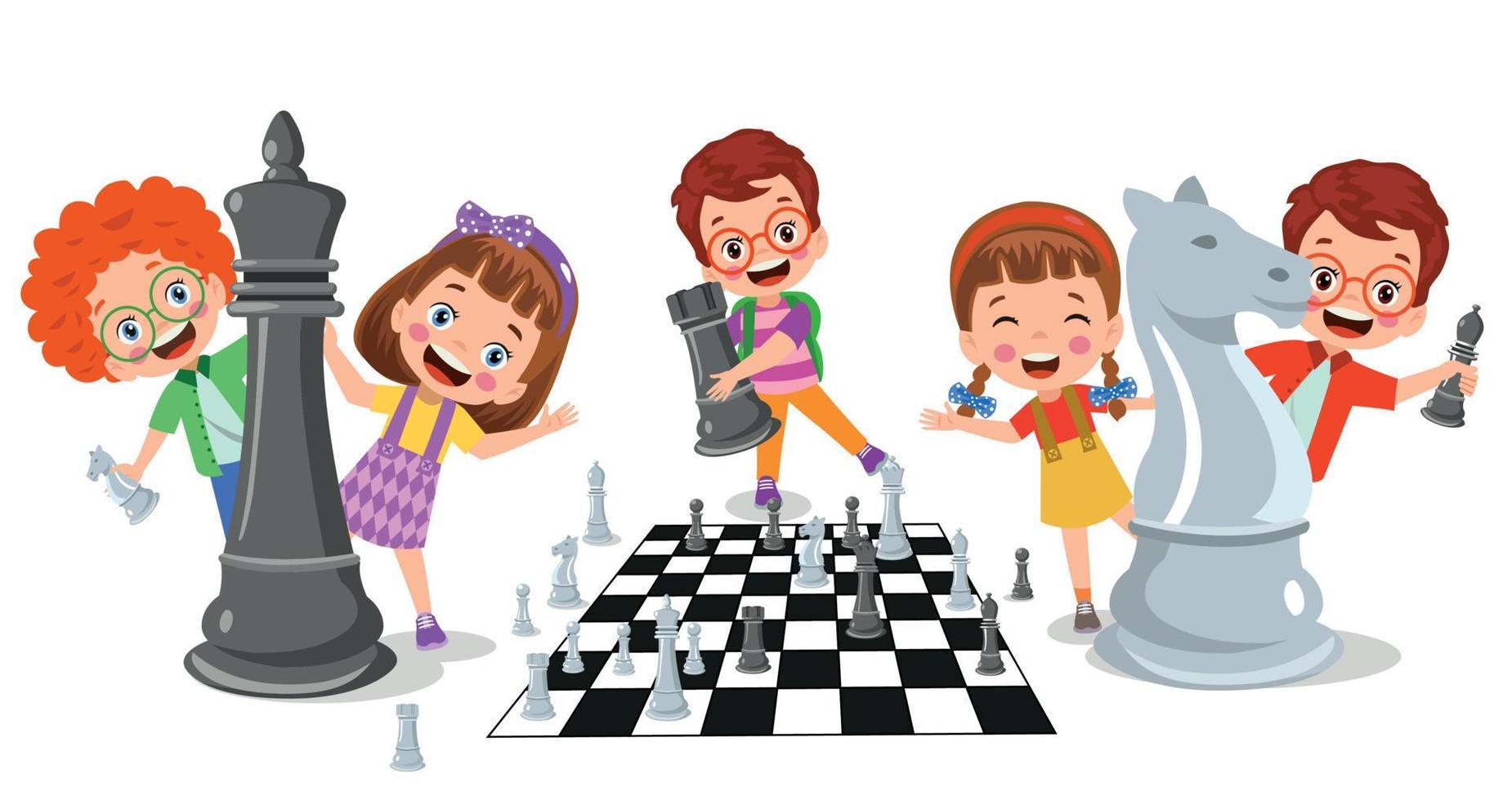 Cartoon Character Playing Chess Game vector