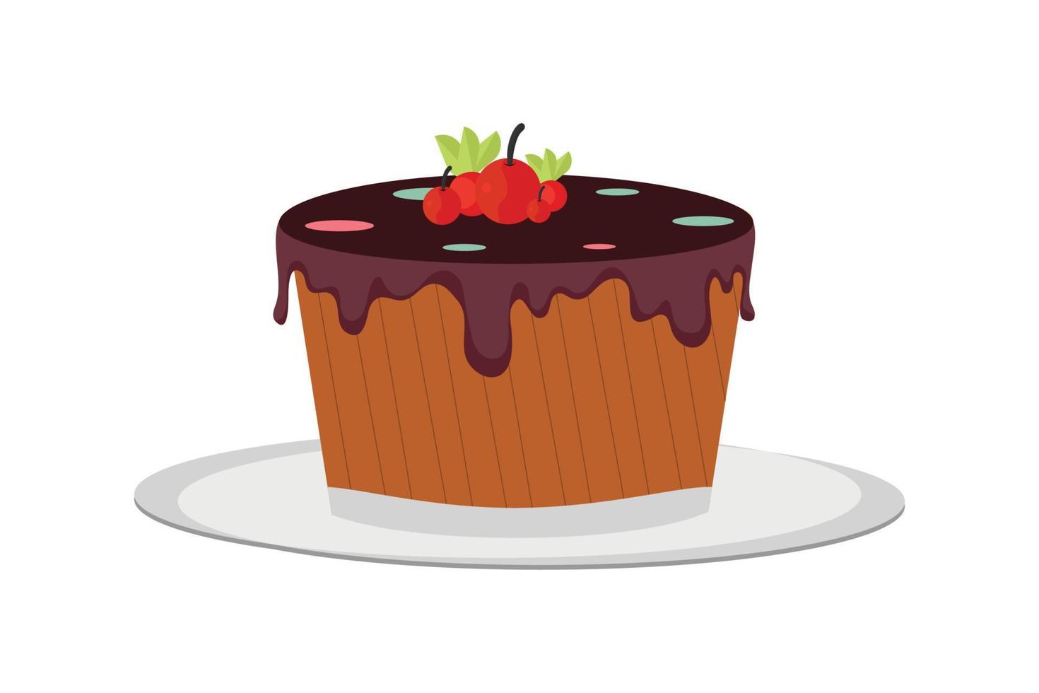 Cupcake with  chocolate cartoon cake. vector