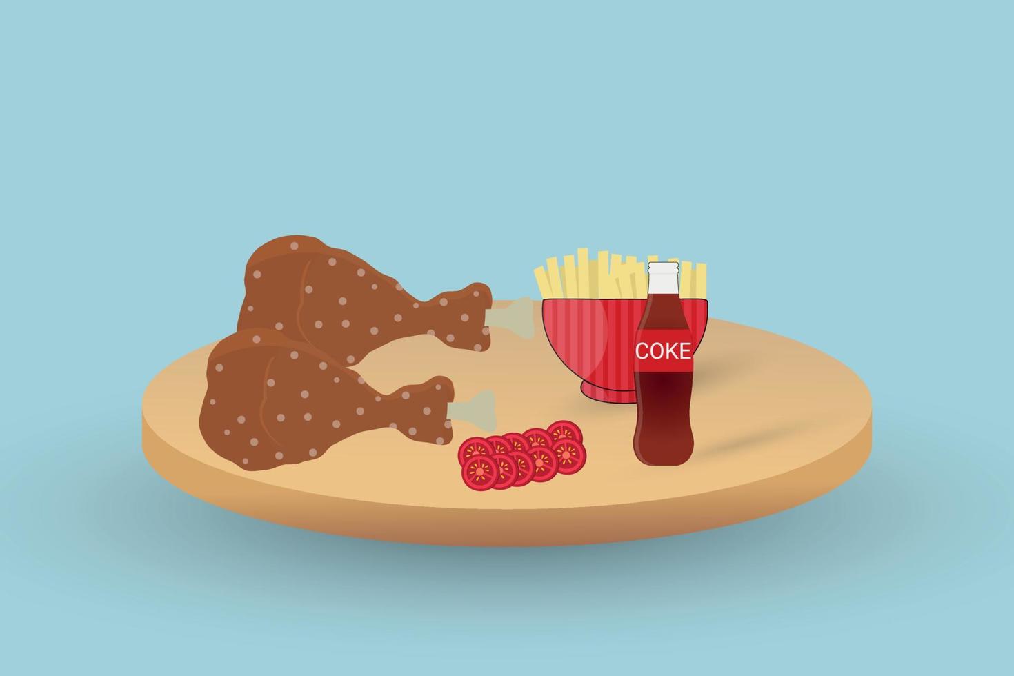 combo de pollo frito comida rápida con papas fritas y coca-cola ilustración vectorial vector