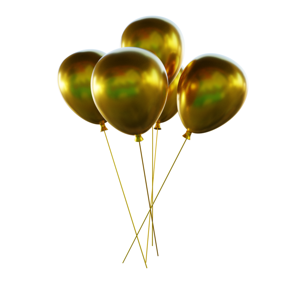 3d render gold balloon png