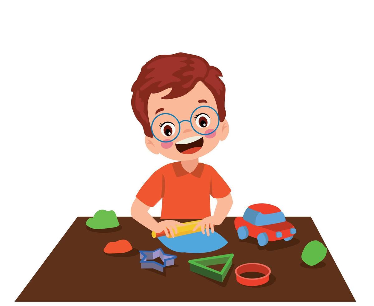 niño pequeño juega con plastilina de arcilla de juguete vector