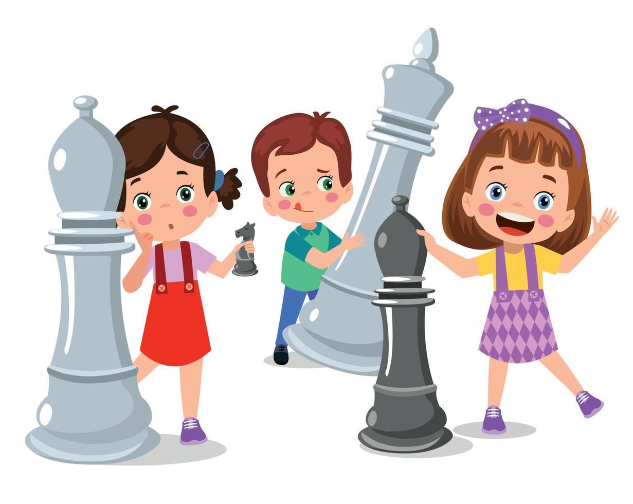 Cartoon Character Playing Chess Game vector