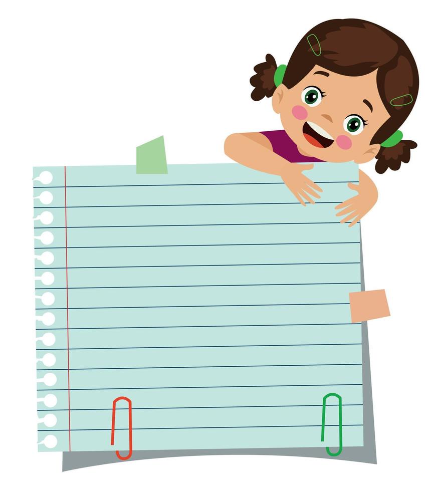 Your text here cute kid holding note paper vector