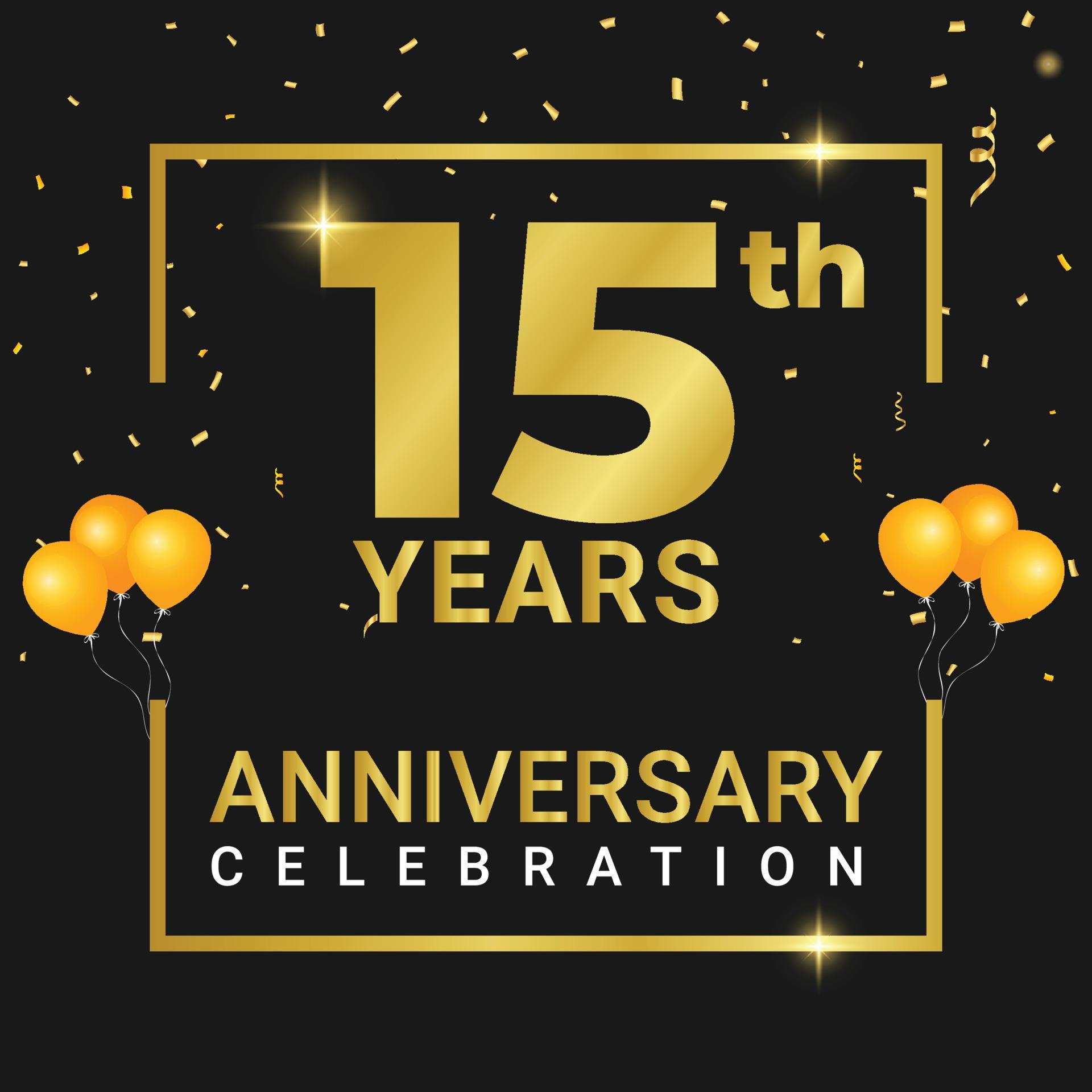 15 year Anniversary celebration banner design in golden gradient color