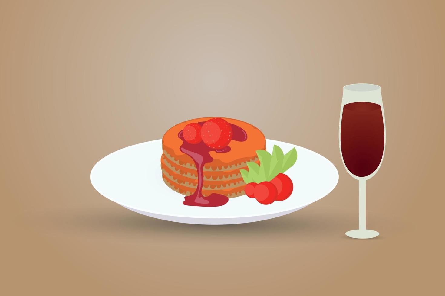 panqueque con mantequilla y crema de chocolate de fresas con taza de coca-cola ilustración vectorial vector