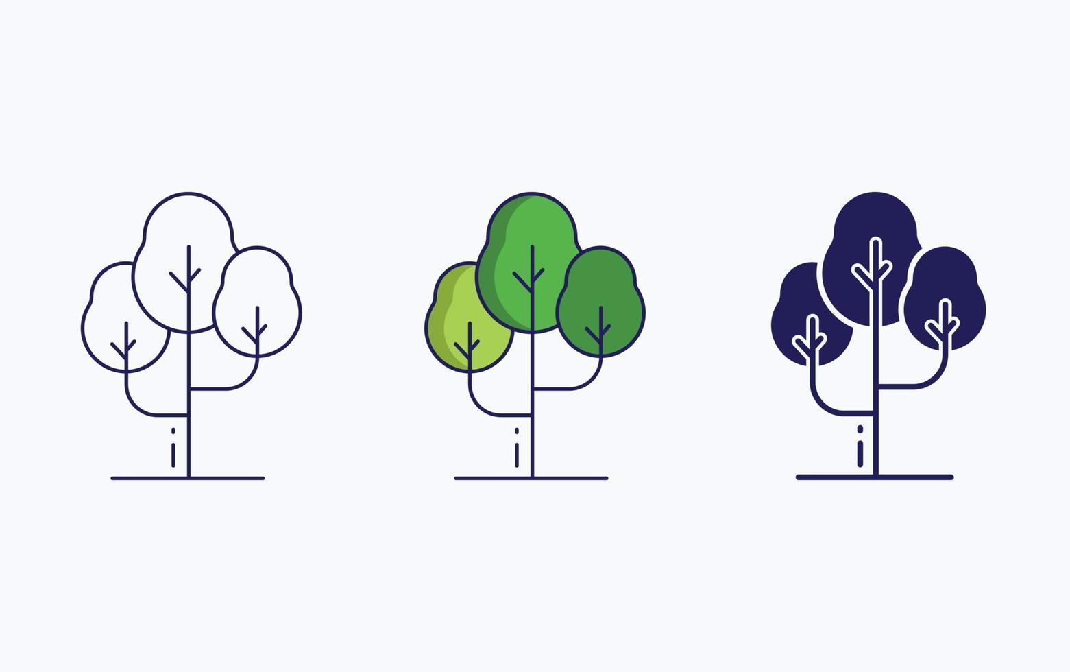 icono de árbol, línea e ilustración de vector de glifo