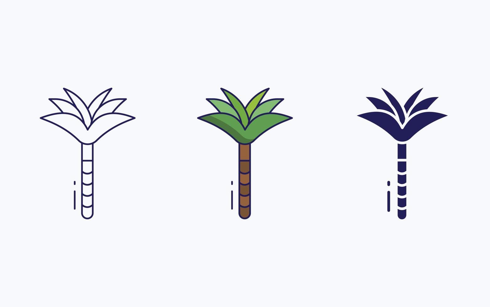 icono de palmera, línea e ilustración de vector de glifo