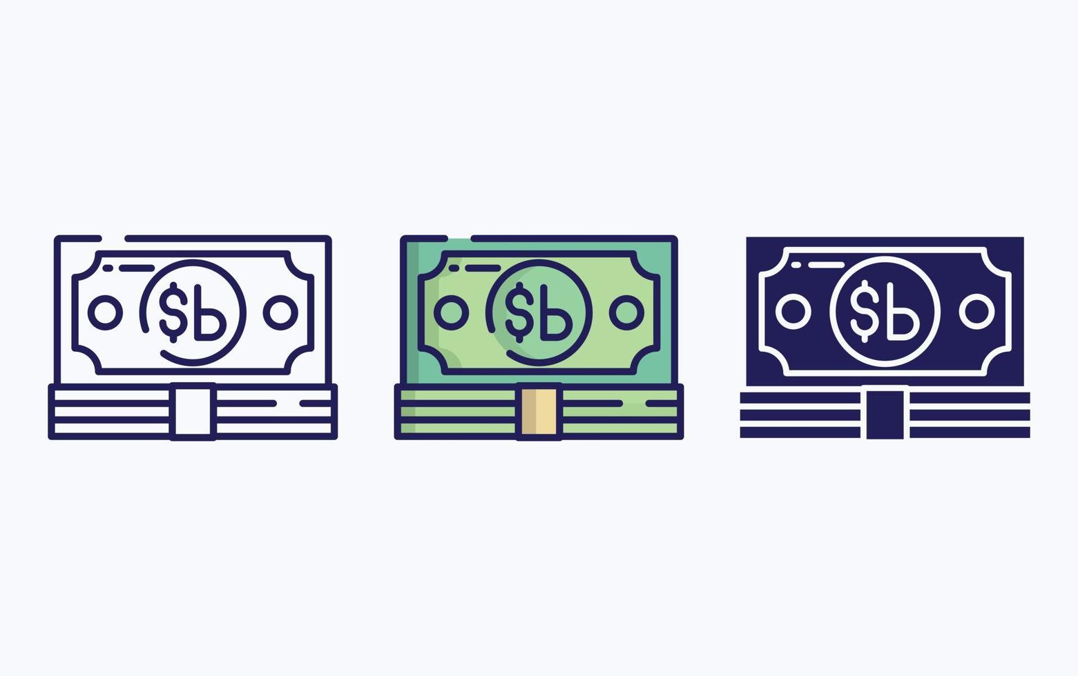 billete de moneda, línea de dinero e icono de glifo, ilustración vectorial vector