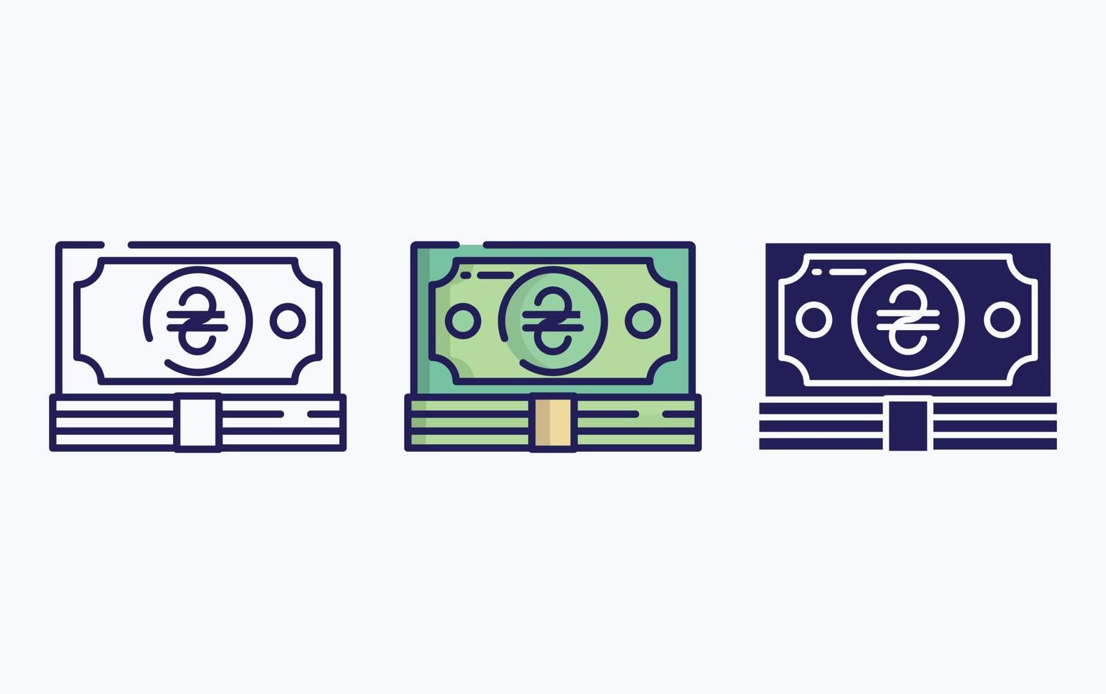 billete de moneda, línea de dinero e icono de glifo, ilustración vectorial vector