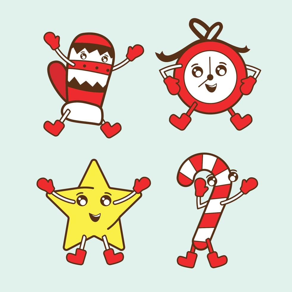 Cute funny retro Christmas decoration mascot collection vector