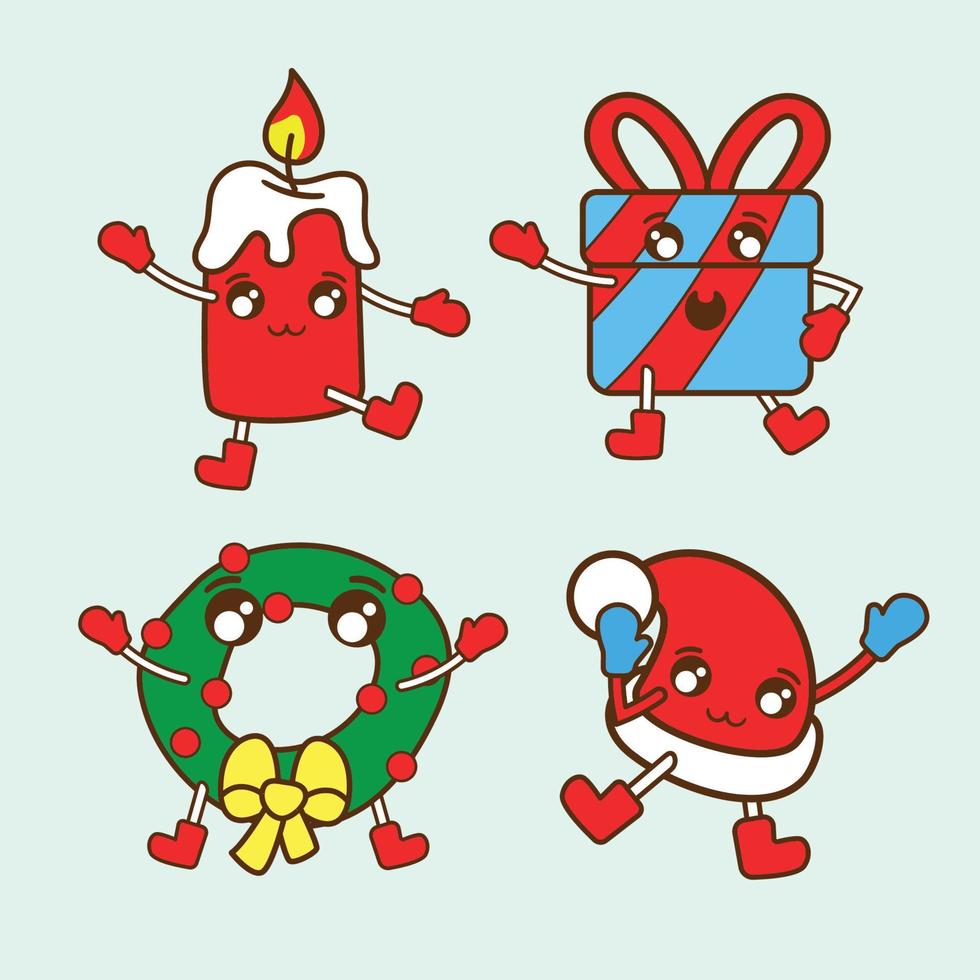 Cute funny retro Christmas decoration mascot collection vector