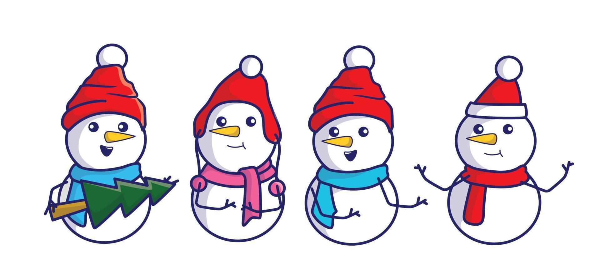 conjunto de colección de muñecos de nieve de navidad. diseño vectorial para tarjetas de felicitación de invierno y navidad. vector