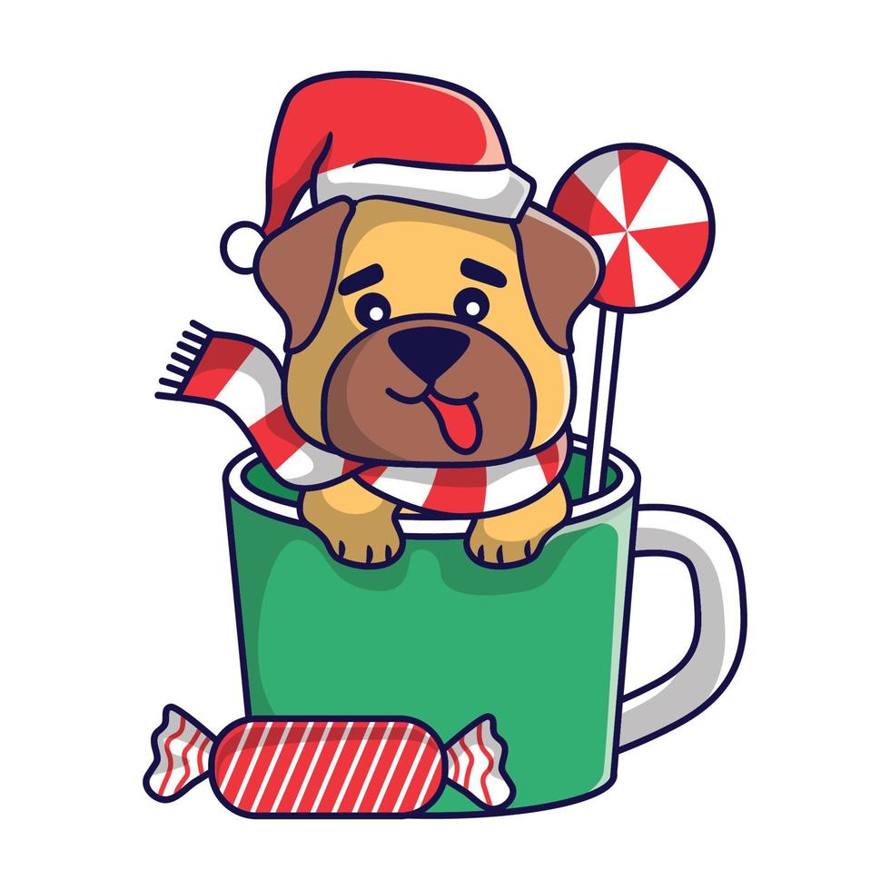 Cute Christmas dog in Christmas costume illustration vector