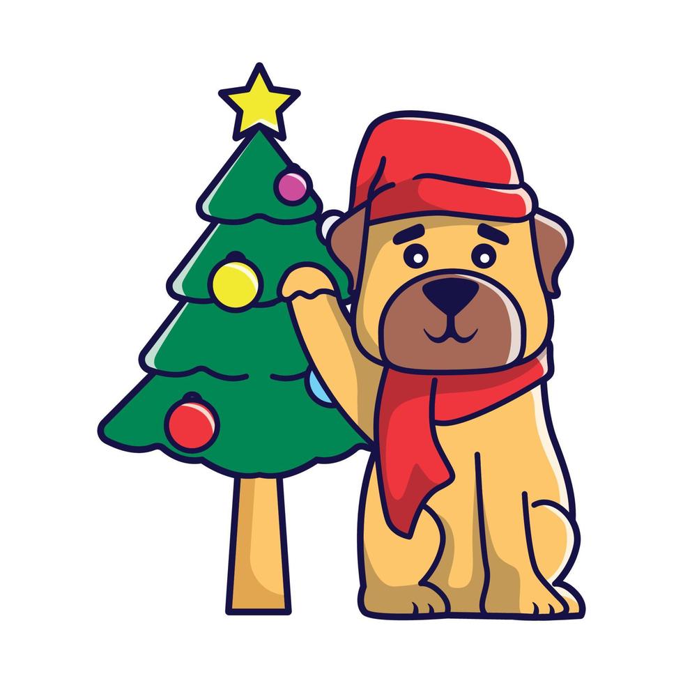 lindo perro de navidad en vector de ilustración de traje de navidad