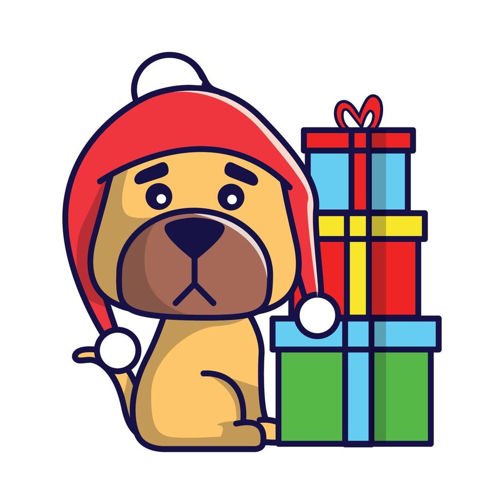 lindo perro de navidad en vector de ilustración de traje de navidad