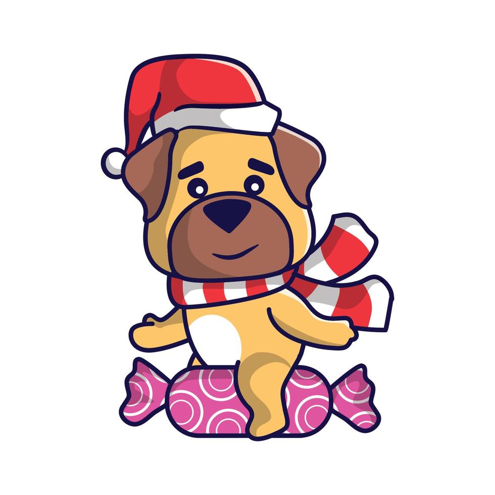 lindo perro de navidad en vector de ilustración de traje de navidad