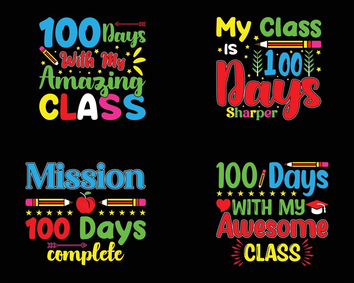 100 Days Of Schol T-Shirt Design Bundle. vector