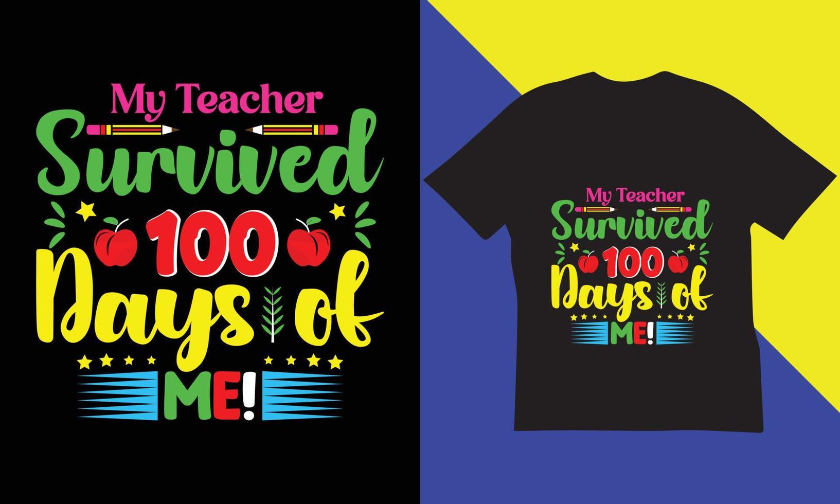 100 días de diseño de camisetas escolares. vector