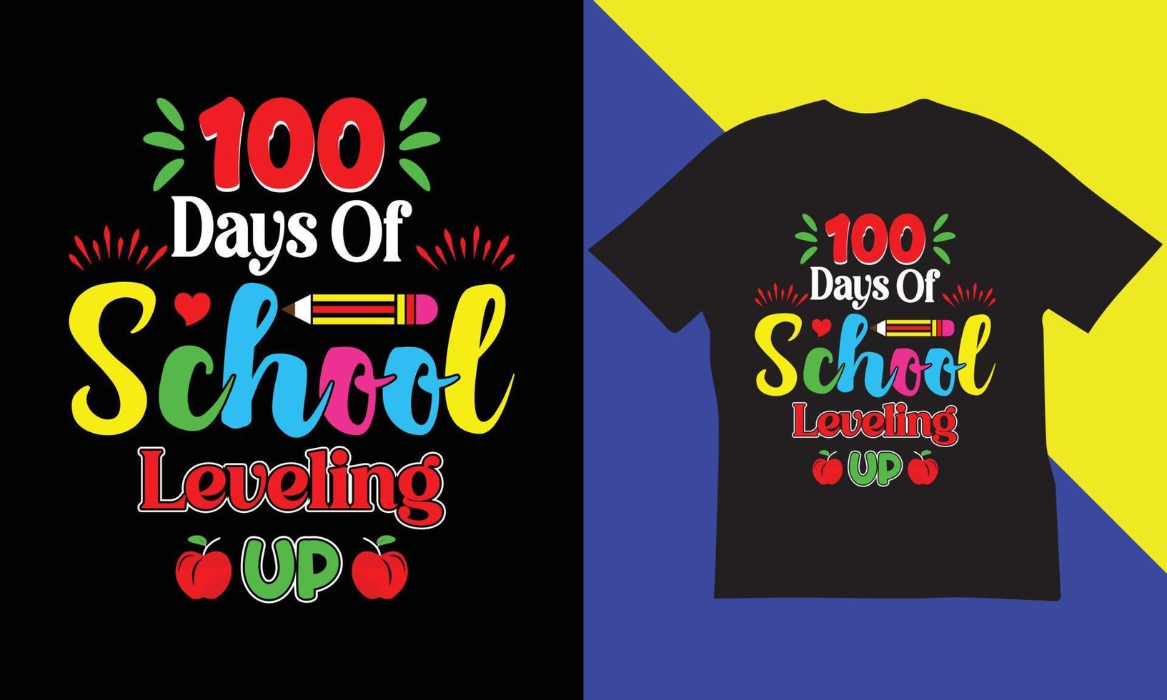 100 Days Of School T-Shirt Design. vector