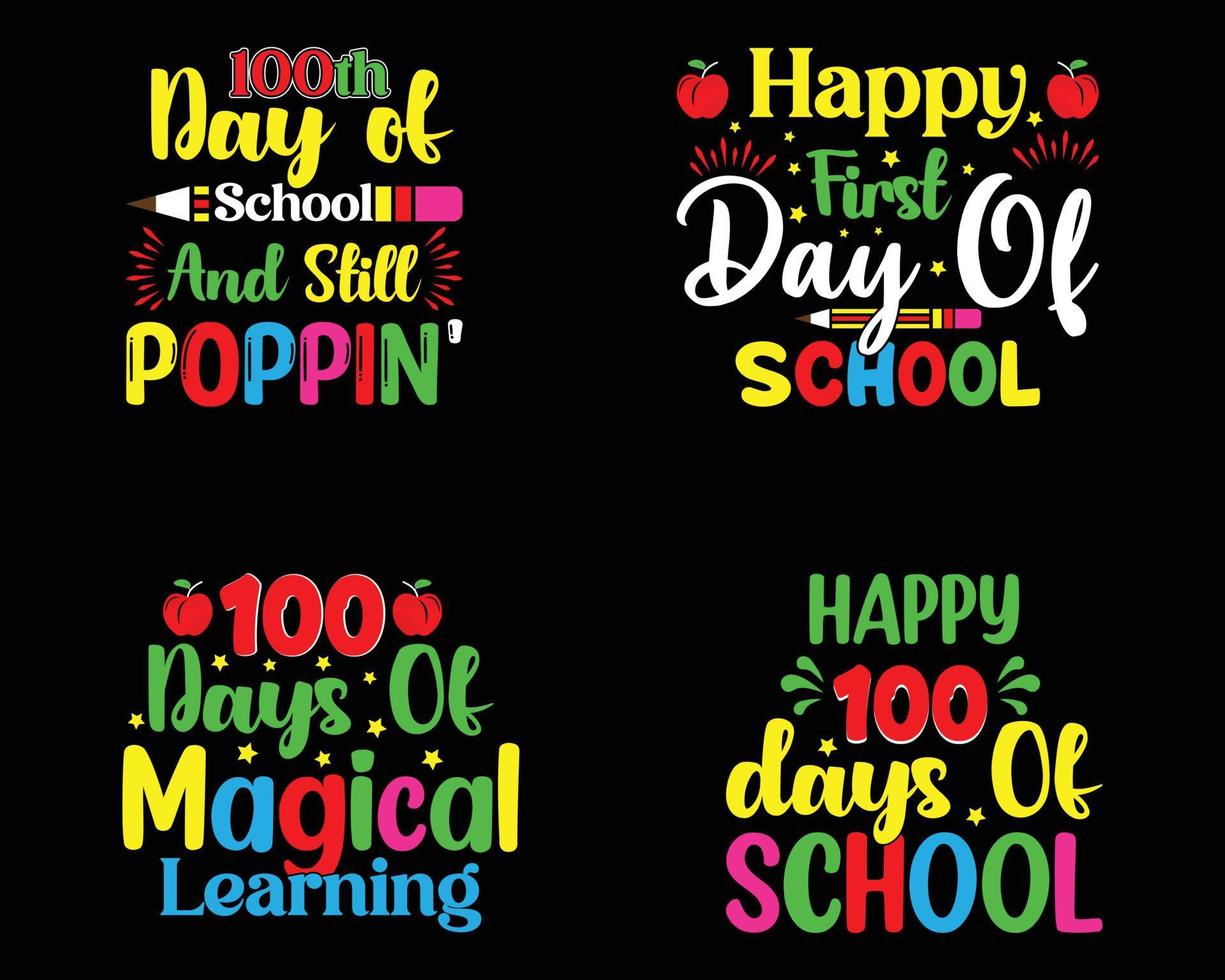 100 Days Of Schol T-Shirt Design Bundle. vector