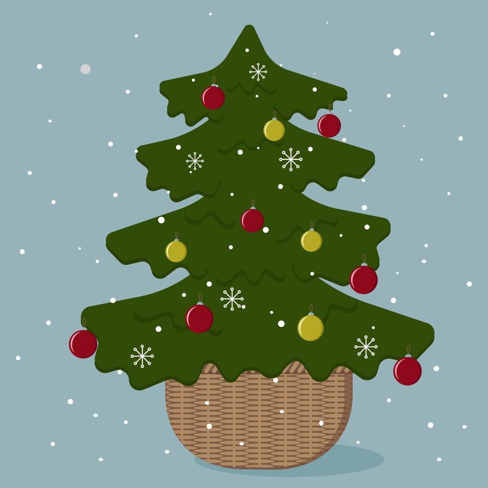 green christmas tree in a basket decorated vector