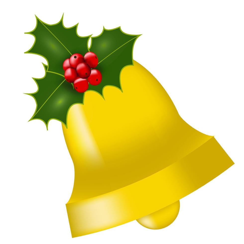 golden christmas bell decorated with holly vector