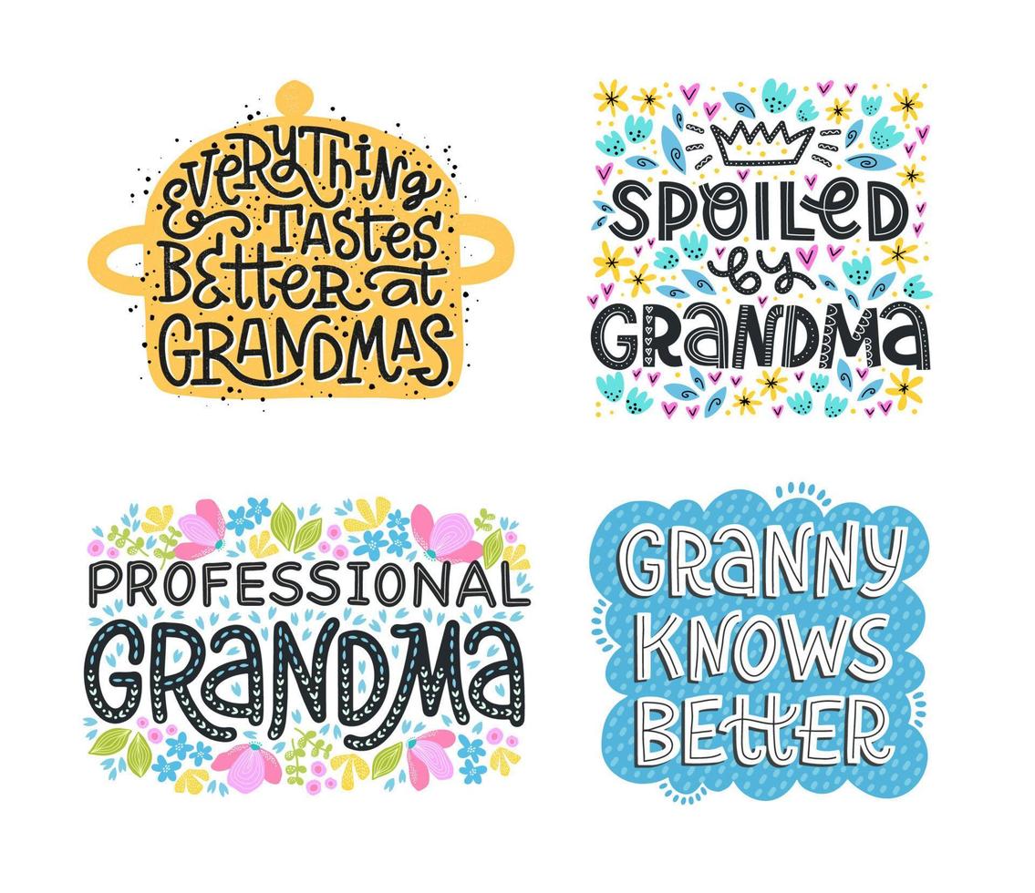 conjunto de ilustraciones de letras con citas de abuela. vector