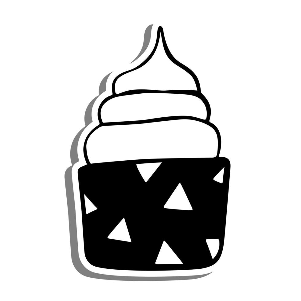 Monochrome Layers Cupcake on white silhouette and gray shadow. Vector illustration for decoration or any design.